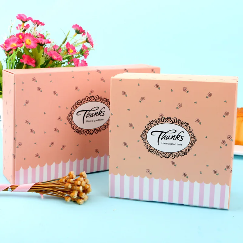 

10pcs Thanks Pink Gift Box Wedding Festival Party Gift Cake Packaging Box Cookies Cookies Cupcake Soap Candy Box Party Supplies