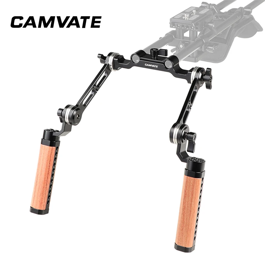 CAMVATE 2PCS Wooden Handgrip With 15mm Rod Clamp &Connection Arm & ARRI Rosette M6 Mount For DSLR Camera Shoulder Support System