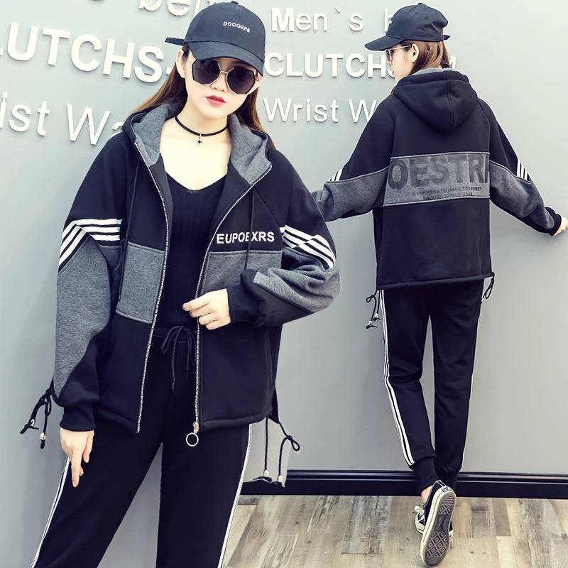 

Winter Women Sportswear Tracksuit Thick Fleece Warm Hoodie Jacket Sweatshirt+pant Running Jogging Fitness Casual Set Sport Suit