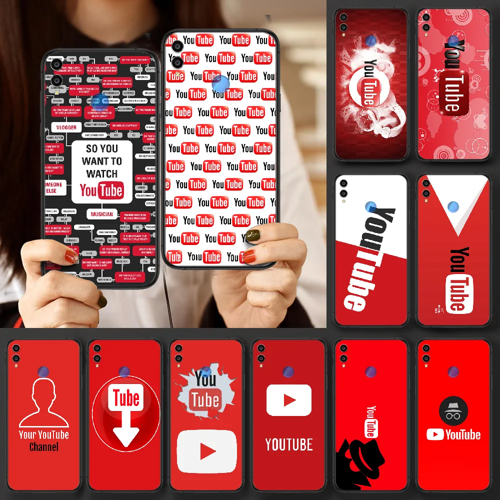Модный чехол для телефона с логотипом Youtube Huawei Honor 6A 7A 7C 8 8A 8X 9 9X 10 10i 20 Lite Pro Play черный