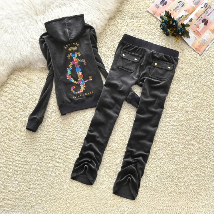 

Autumn Women Sport Suit Tracksuit Velour Letter Print Jacket Hoodie Sweatshirt+pant Casual Jogger Running Outfit Set Sportswear