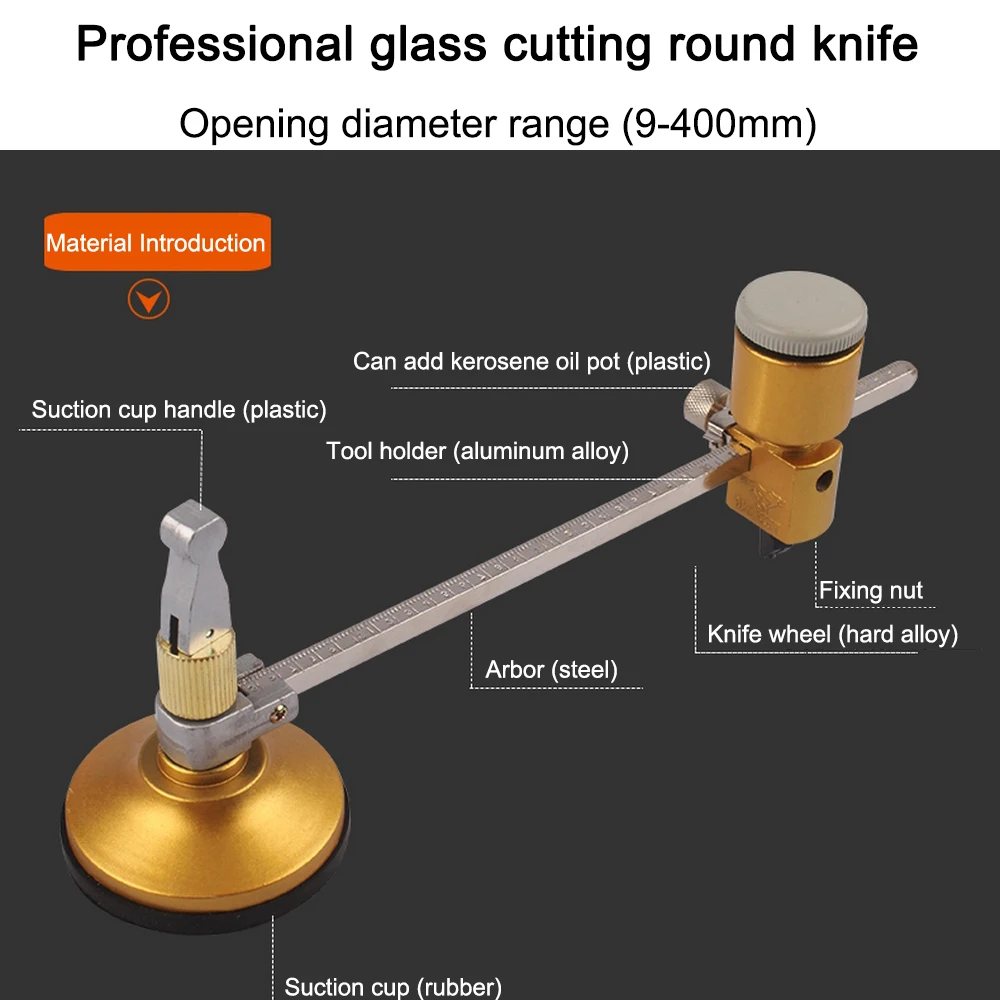 Industry Glass Cutter Roller Type 400mm Circle Diameter Compasses Cutting Glass Hand Operated