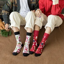 Женские Рождественские теплые Носки, зимние милые Цветные Лоскутные Носки с мультяшным принтом, повседневные хлопковые новогодние Носки, Носки