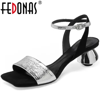 

FEDONAS Genuine Leather Women'S Shoes With Rubber Soles 2020 Summer Buckle Strange Heels Sandals Party Nigh Club Shoes Woman