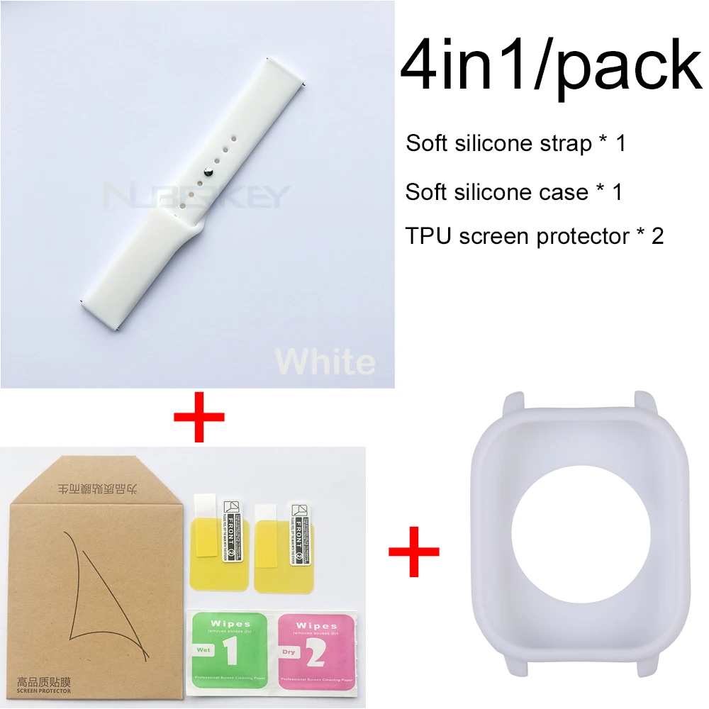 White-White case 4в1 Мягкая силиконовая лента для Xiaomi Huami Amazfit GTS ремешок браслет часы с Мягкий силиконовый чехол Защитная пленка для экрана - Цвет: White-White case