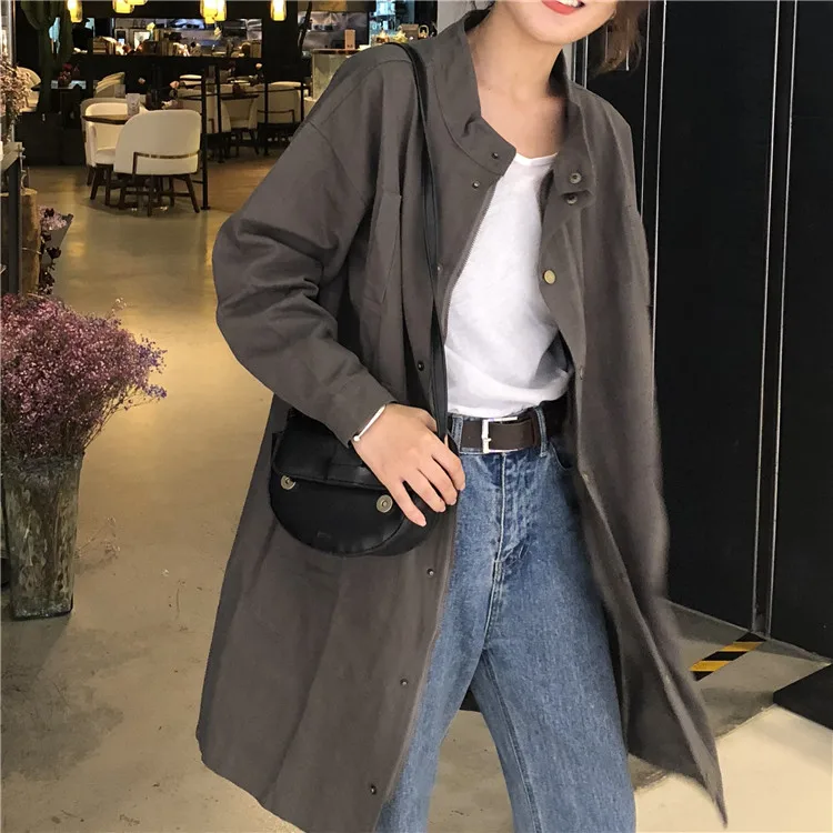 Photo Shoot Spring New Style Korean-style CHIC College Style Waist Hugging Long Sleeve Mid-length Trench Coat