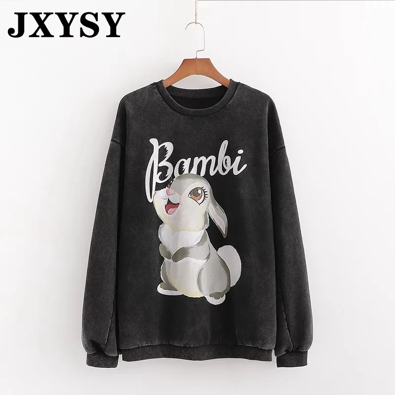 JXYSY, Женская толстовка, уличная, винтажная, с рисунком олененка, с круглым вырезом, большие размеры, Зимние толстовки, Женская толстовка, пуловеры, топы
