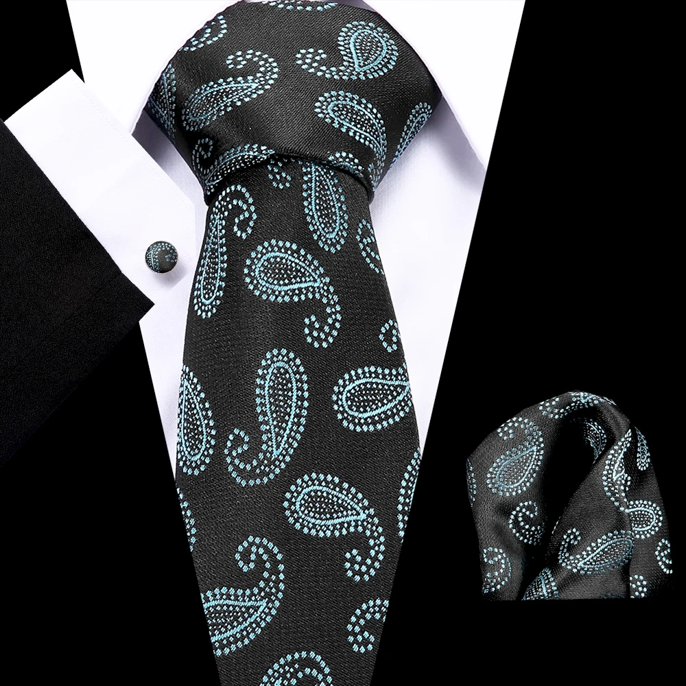 

2019 New Luxury Design Black Green 7.5cm Tie 100% Silk Jacqurd Weave Neckties Set For Men Business Wedding Partyparty