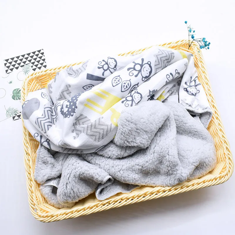 Baby Blankets New Thicken Double Layer Coral Infant Swaddle Bebe Envelope Wrap Printed Newborn Baby Bedding Blanket
