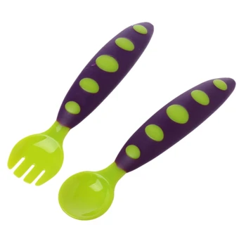 

1 Set Baby Tableware Spoon Fork Dishes Soft Feeding Food Fruit Children Utensils R9UE