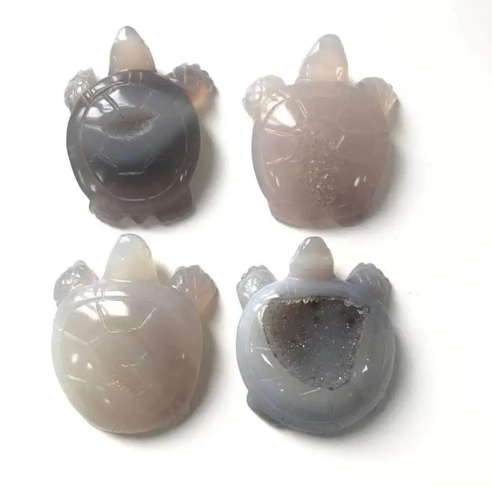 Натуральный агат геодная черепаха Drusy Druse фигурка животного Кристалл кварц драгоценный камень ручной резное Исцеление Камень домашний Декор подарок