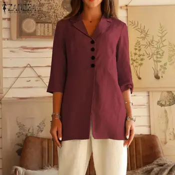 

ZANZEA Elegant Autumn 3/4 Sleeve Blusas Women's Thin Blazers Solid OvercoatsFemale Single Button Tunic Female Tops Plus Size 5XL