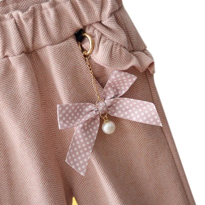 Г. Новые Осенние хлопковые однотонные штаны с принтом для маленьких девочек повседневные брюки с бантом одежда для малышей