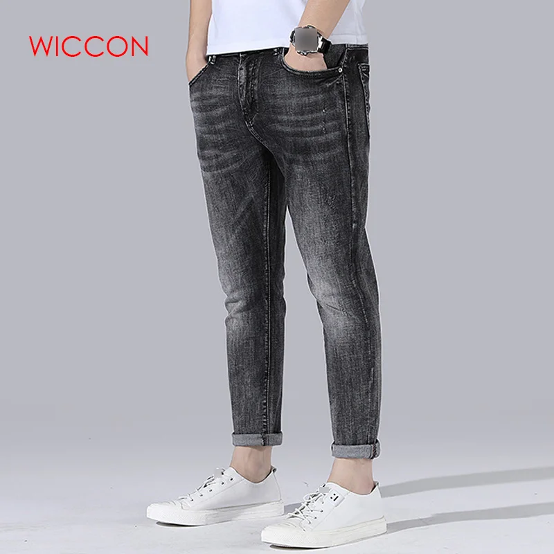 Новые мужские модные черные джинсы мужские обтягивающие джинсы Slim Fit Strecth стиранные поцарапанные повседневные джинсовые брюки мужские