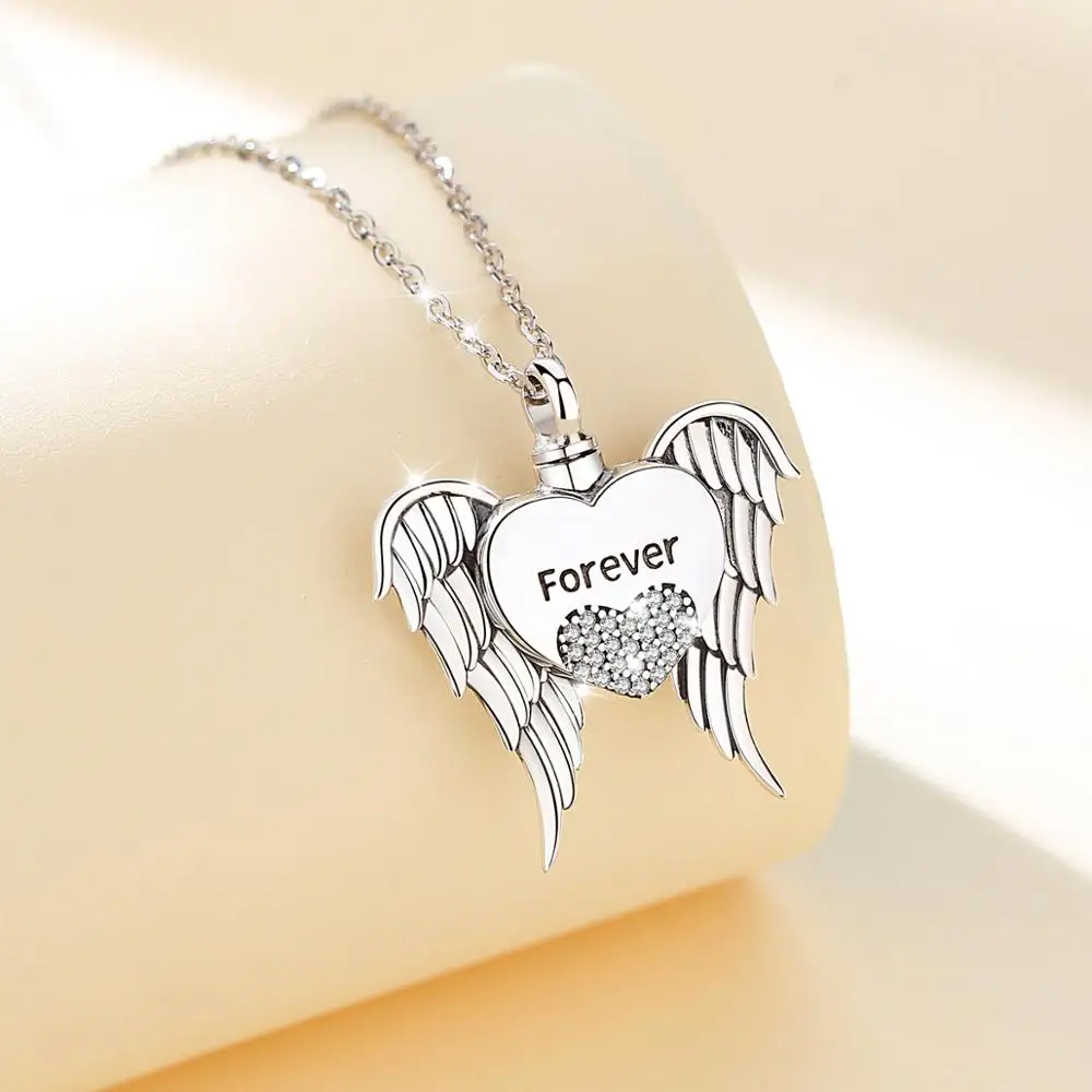 Eudora 925 Sterling Silve Heart wing Pendant Keepsake Heart CZ Locket Necklace Memorial Urn Jewelry for Cremation Ashes Of Loved
