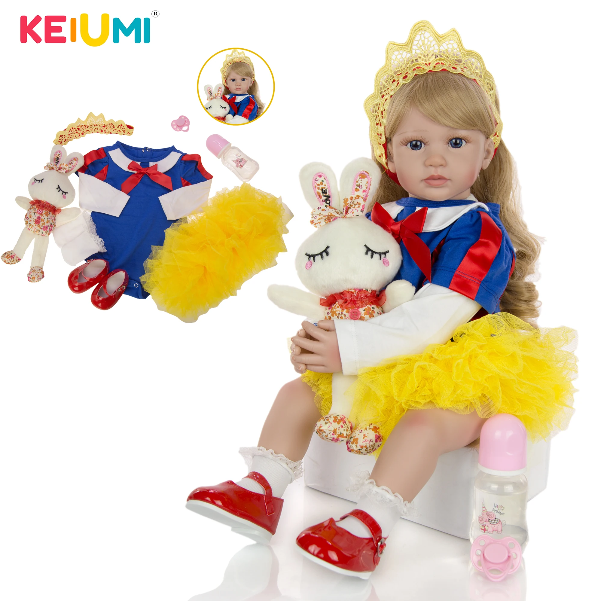 KEIUMI Reborn Girl Doll 2" 60 см силиконовый мягкий хлопковый корпус милые Reborn Princess Детские куклы длинные золотые завитки для детей Подарки