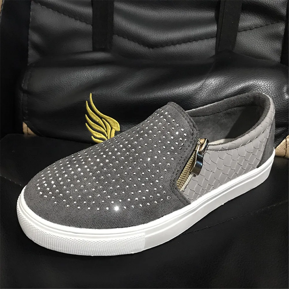

Fashion Womens Flats Crystal Sneakers Female Slip On Loafers Zipper Ladies Shoes Mocassim Feminino Shoes Zapatillas