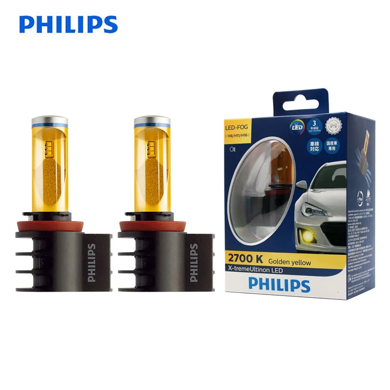 Philips Led H8 H11 H16 2700k Golden Yellow X-treme Ultinon All Weather Light Fog Auto Lamp +200% Brighter 12793uni X2, Pair - Car led) - AliExpress