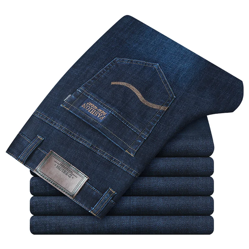 Deals Men's Quality classic jeans denim overalls pants comfortable  man Full length Bouncy pants High waist outdoor Retro Large size