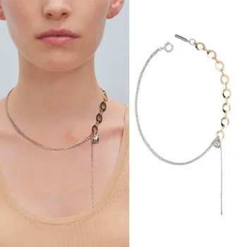 

New gold and silver color asymmetrical ball flow chain short necklace female choker collarbone chain