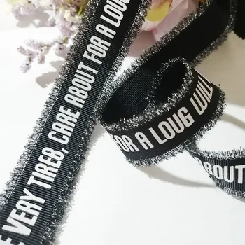 

Pretty 1M Off White Black Letter shinning 2.5cm width blue Cowboy Lace stripe cotton grosgrain ribbon DIY sewing accessories