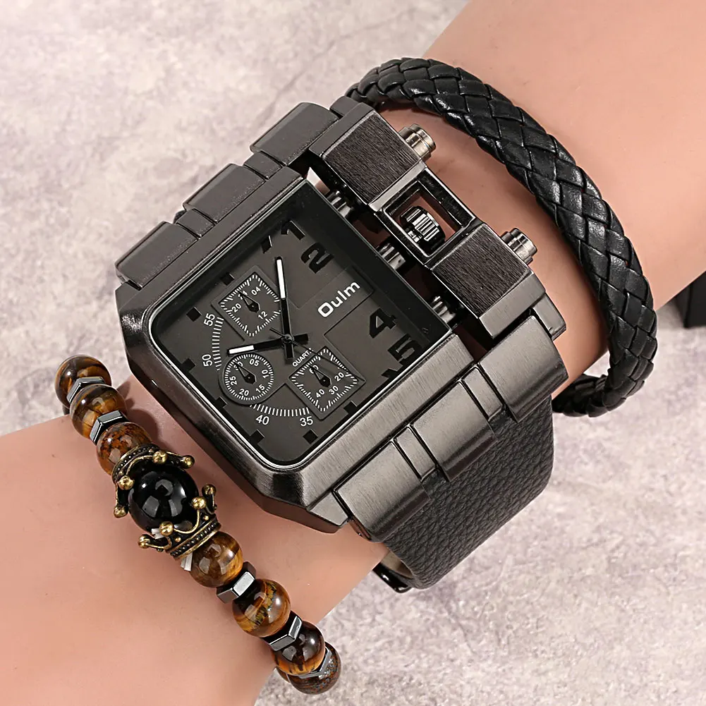 Mens Watches Luxury Bracelets Gift Set for Boyfriend Stainless Steel Quartz Wristwatch 2PCS Gift Set Business Watch for Men 2
