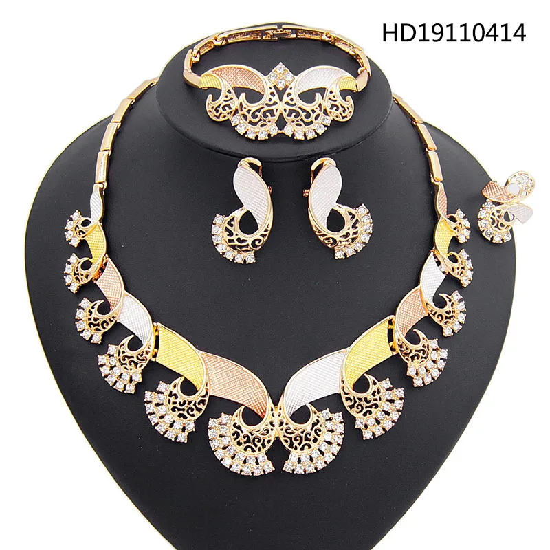 

Yulaili 2019 New Exaggerated Choker Trendy Geometry Shape Necklace Stud Earrings Bracelet Ring Bridal Party Costume Jewelry Sets