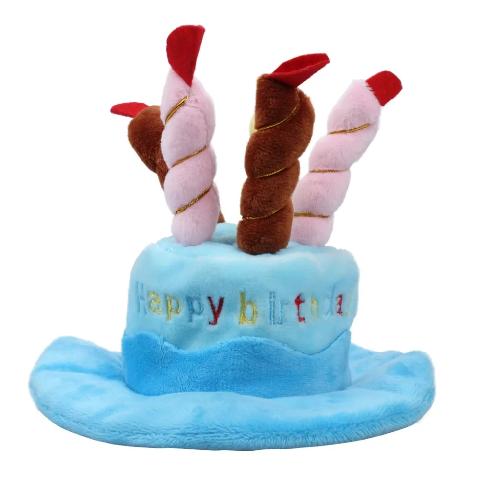 Pet Birthday Hat For Cats And Dogs Puppy Cake Cap With Candles Super Cashmere Fabric Blue (1)