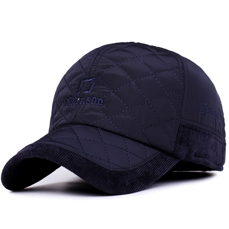 Warm Winter Baseball Cap Men Black Solid Bone Baseball Mens Winter Hats