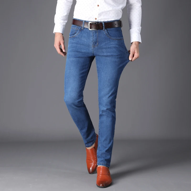 

2020 Business Waistline Slim Jeans Fashion Casual Straight Cotton Elastic Big Size Brand Men Jean Men's Clothing Zipper Jeans
