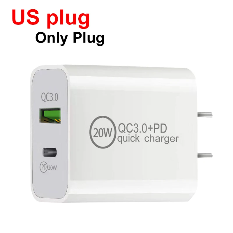 QC3.0/PD Fast Charger 20W Dual Port Charger For AU/EU/UK/US Plug Quick USB/Type-c Mobile Phone Charger For iphone C2C/C2L Cable 12 v usb Chargers