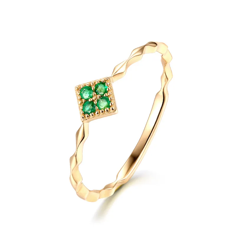 

Baroque 14K Pure Real Yellow Gold Genuine Emerald Rings for Women Gothic Gemstone Bands Fine Anniversary Engagement Jewelry