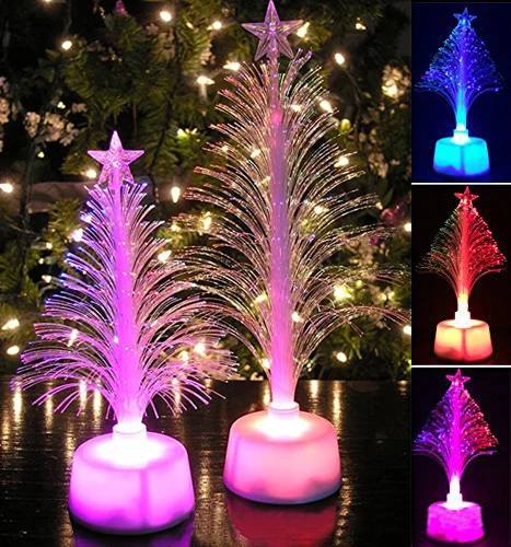 

Color fiber optic LED lights up the mini Christmas tree, night light powered by top stellar battery
