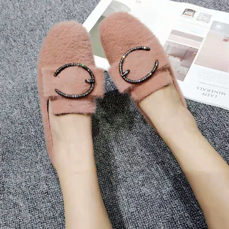 

Shoes Woman Flats Slip-on Loafers Fur 2019 Fashion Women's Casual Female Sneakers Autumn All-Match Round Toe Dress Slip On