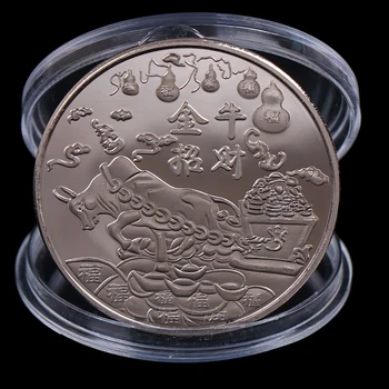 

1Pc 2021 New Year silver Coin Zodiac Ox Commemorative Coins Collection Gift