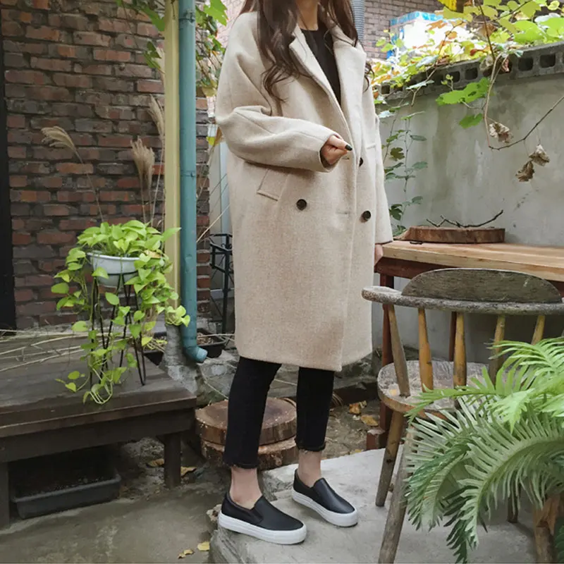 amazing  New Thin Wool Blend Coat Women Long Sleeve Turn-down Collar Outwear Jacket Casual Autumn Winter Ele