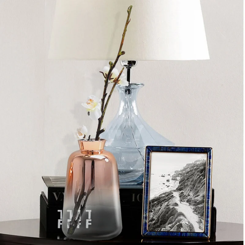Новая стеклянная ваза в скандинавском стиле для домашнего рабочего стола, стильная градиентная ваза, простой контейнер для растений, ваза из розового золота