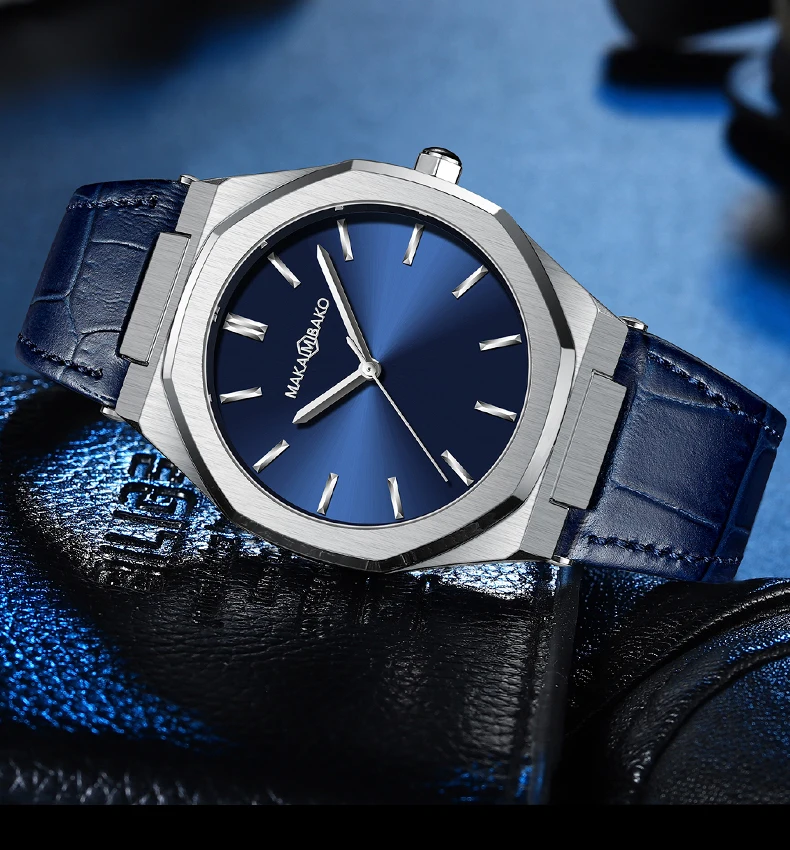 2021 New Luxury Genuine Leather Band Business Men's Quartz Watches Waterproof Creative All Black Dial Brand Male's Wristwatch