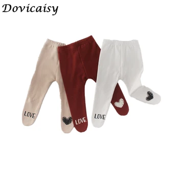 

Baby Girls Boys Thick Leggings Cloth Kids Girls Solid Print Heart Cartoon Pants Kids Elastic Waist Skinny Pants