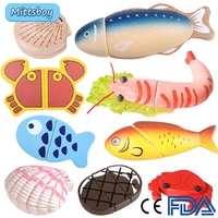 Montessori Simulation Woodens Magnetic Cutting Seafood Lobsters Crab Game Kitchen Model Early Educational Toys for Children Gift 1