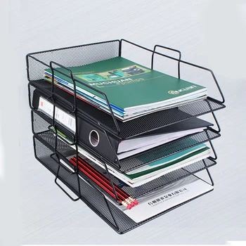 

2 Layers Metal Storage Rack Desk Office Supplies Document Shelf Mesh File Basket Metal A4 Paper Study Room Desktop Organizer Box