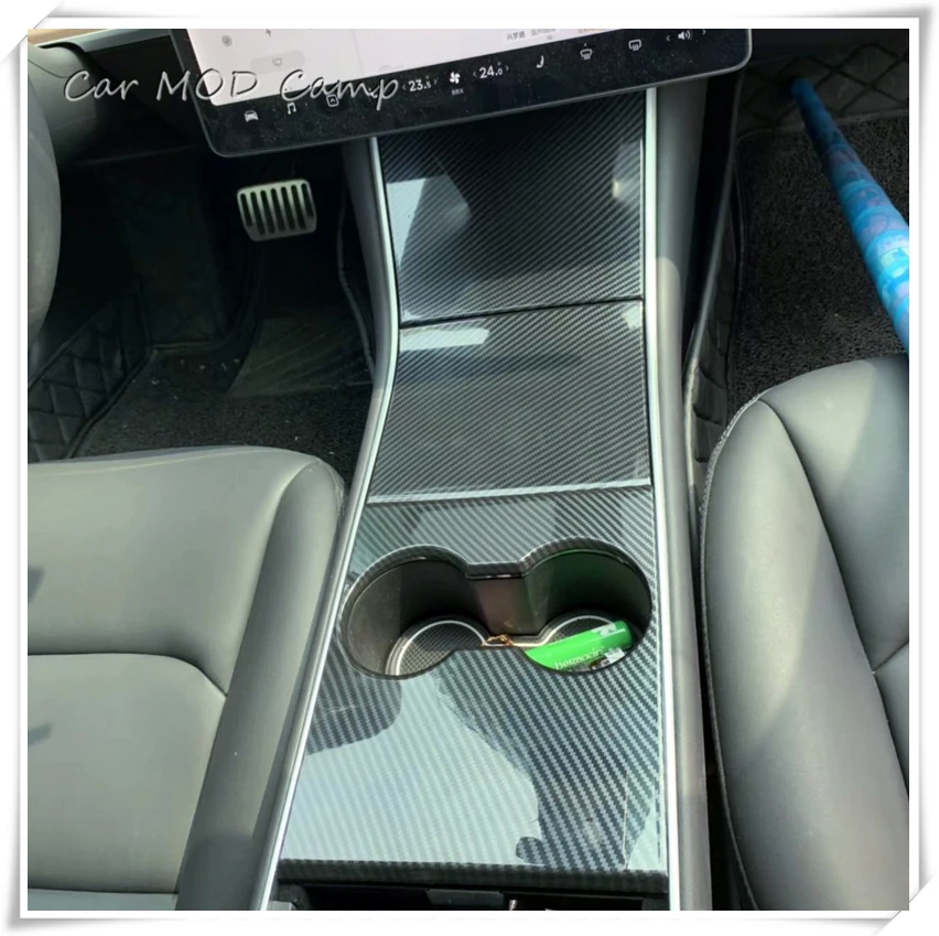 Для Tesla модель 3 аксессуары для интерьера ABS углеродный Стиль передняя крышка для стакана воды отделка 4 шт. автомобильный Стайлинг