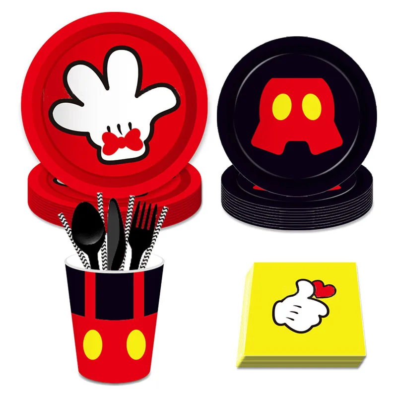 Mickey Mouse Party Baby Disposable Tableware Cup Cake Topper Ballon Boy and Girl Birthday Party Kids Party Supplie Color Decor