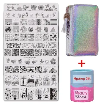 

10Pcs/Set BEAUTYBIGBANG Stamp Template Image Plate Kit Stencil Nail Stamping Plates & Stamp Bag With Free Gift