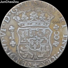 Мексика 1761 J 8 реалов медная Посеребренная копии монет