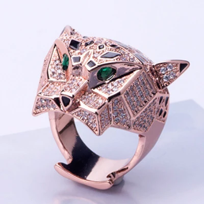 Rose Gold Color Модные Качественные леопардовые Коктейльные массивные кольца для женщин и мужчин, популярные зеленые циркониевые глаза, животный палец, массивная пантера, ювелирные изделия - Цвет основного камня: Rose Gold Color
