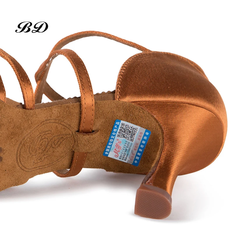 Top Dance Shoes Latin Sandals Ballroom Dancing Game Exercise Profession Sweat Insole Cowhide Satin Women BD 216 AWL Heel 8.5 Cm 5