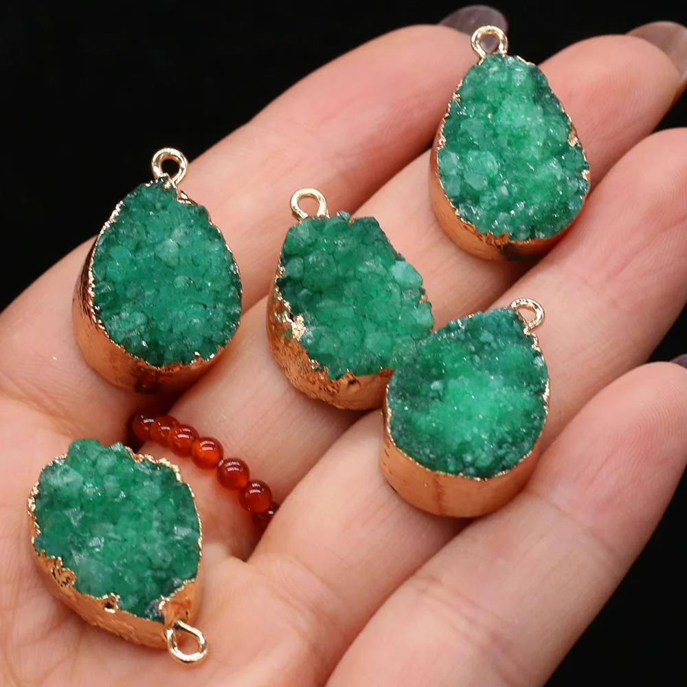 2pc Natural Stone Druzy Pendants Reiki Heal Green Druzy Crystal For