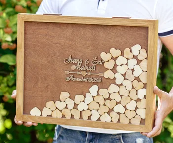 

personalized wooden heart Wedding Guestbook frame3D Alternative hen night Drop top box birthday wishes box engagement sign board