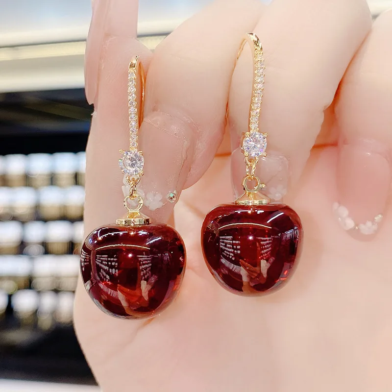 The 2022 New Red Cherry Cherry Earrings are Stylish and Earrings For Women Korean Fashion Jewelry Design Personalized Earrings - Image 3